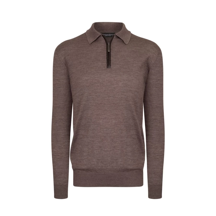 "Stefano Ricci Men's Knit Zip Polo Shirt in Premium Fabric – Stylish & Comfortable"