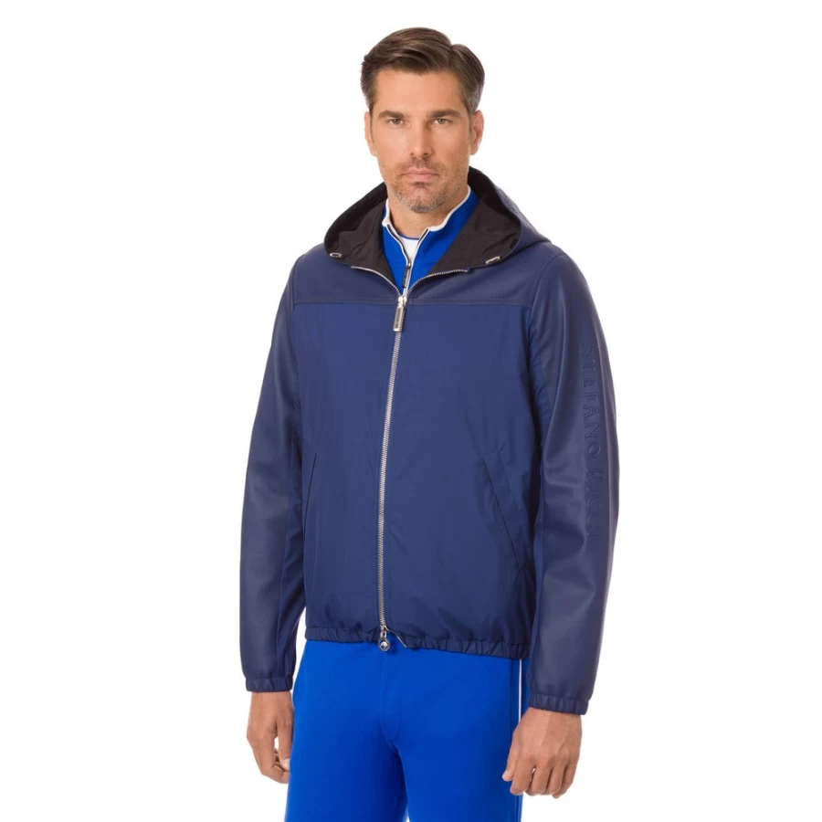 Stefano Ricci Men's Hooded Blouson Jacket with Lambskin Leather Inserts