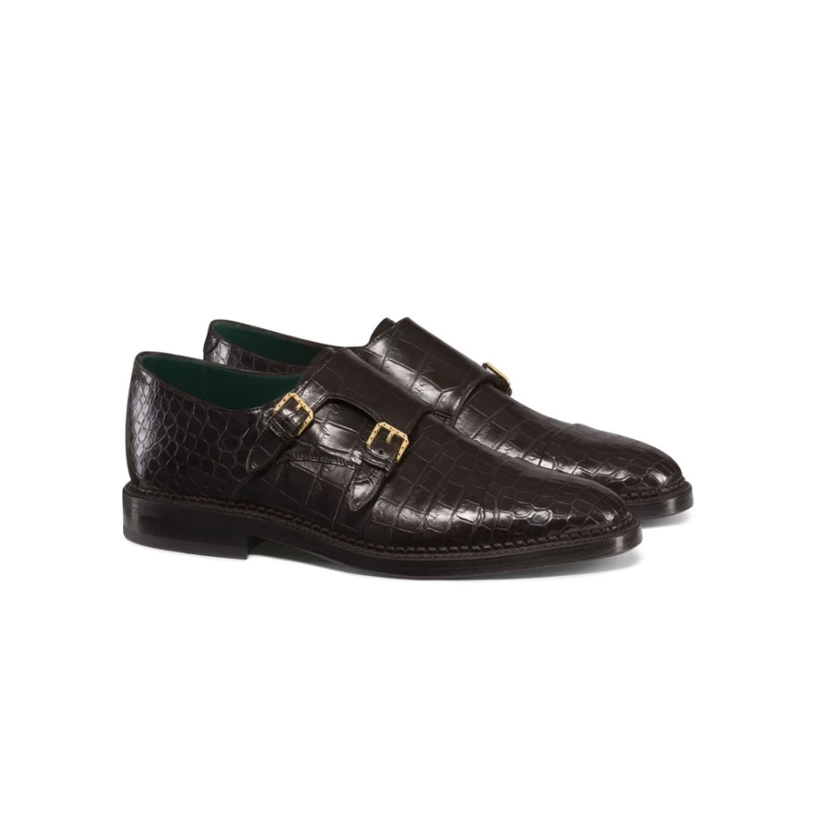 Stefano Ricci M019 Matted Crocodile Leather Monk Strap Dress Shoes for Men