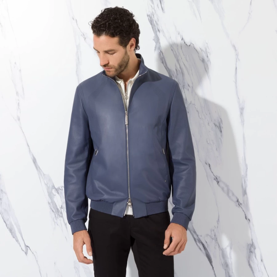 Stefano Ricci Men's Lambskin Leather Blouson Jacket – Premium Soft Lamb Skin Bomber