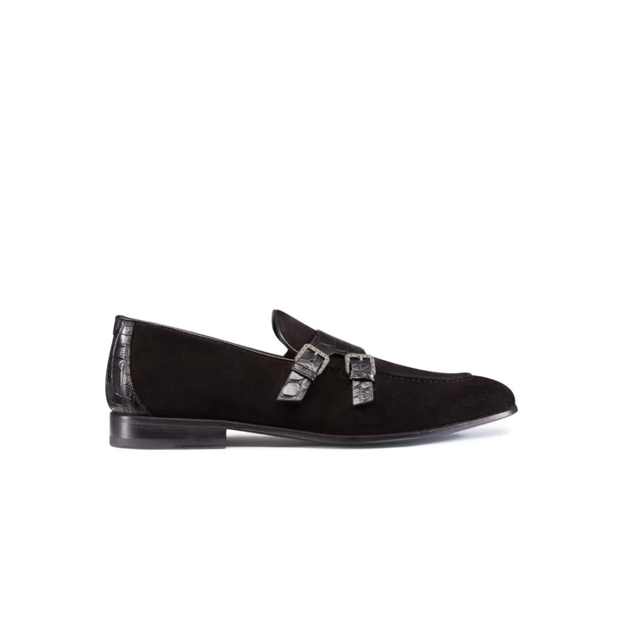 "Stefano Ricci Luxury Crocodile Leather & Suede Monk Strap Dress Shoes for Men"