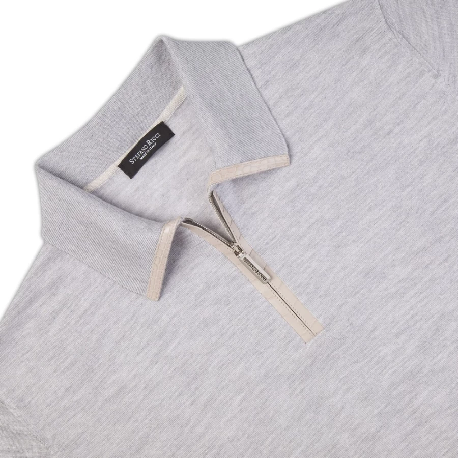 Stefano Ricci Men's Knit Zip Polo Shirt Premium Cotton Luxury Casual Wear