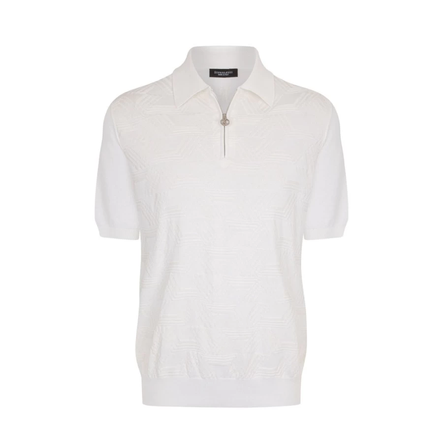 "Stefano Ricci Men's Knit Short Sleeve Zip Polo Shirt - F23175_2204 Color"