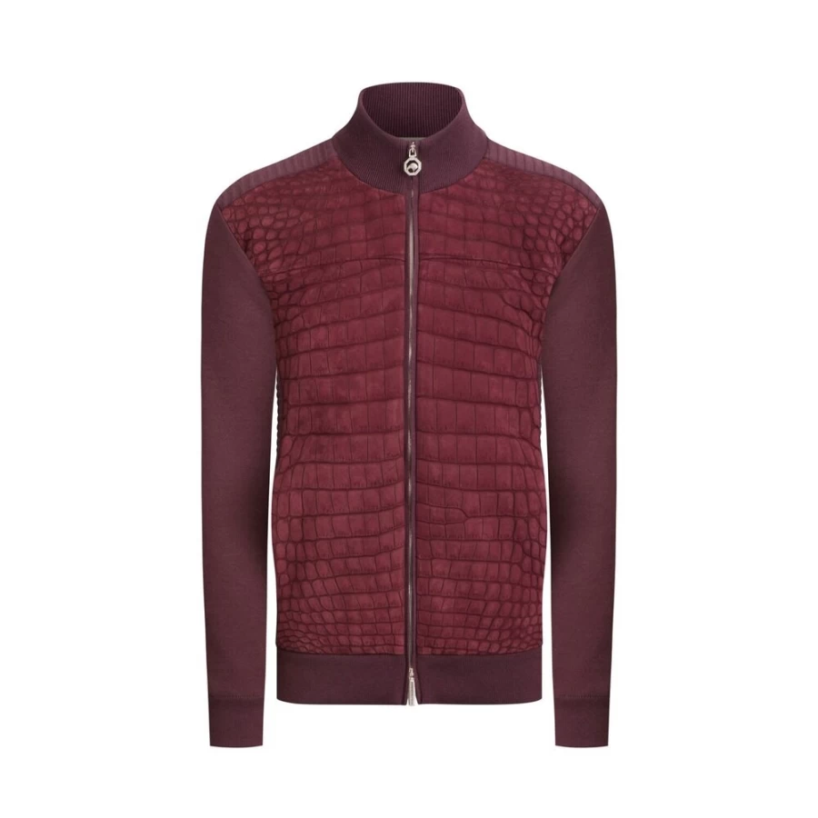 "Stefano Ricci Men's Luxury Blouson Jacket with Genuine Nubuck Crocodile Trim"