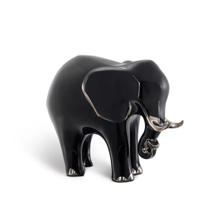 "Stefano Ricci Luxury Black Platinum Porcelain Elephant Decor – Large Elegant Ornament"
