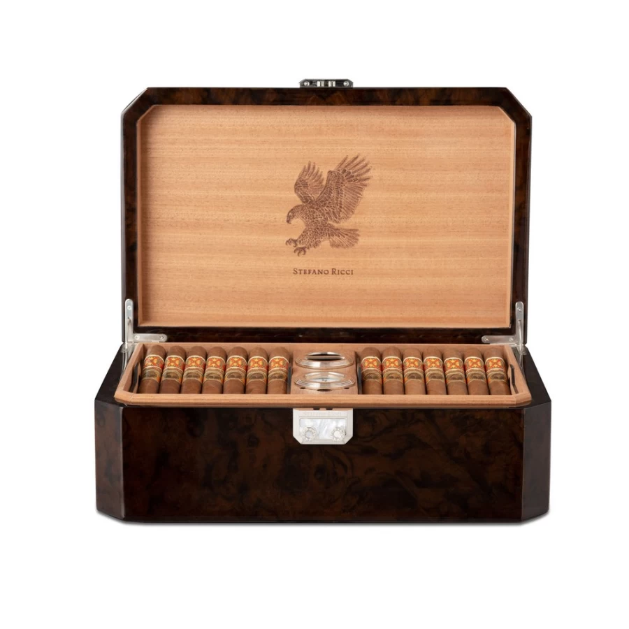 "Stefano Ricci Premium Desk Humidor – Holds 40 Cigars, Luxury Wooden Cigar Storage Case"
