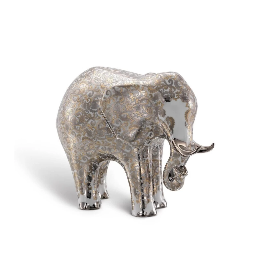 Stefano Ricci Luxury Handcrafted Porcelain Elephant Decor - Elegant Silk Accents Home Ornament