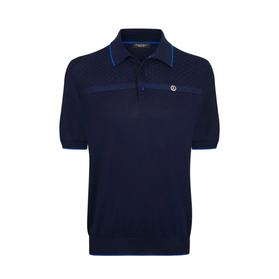 Stefano Ricci Men's Premium Three-Button Polo Shirt Classic Fit Luxury Cotton Knit Top