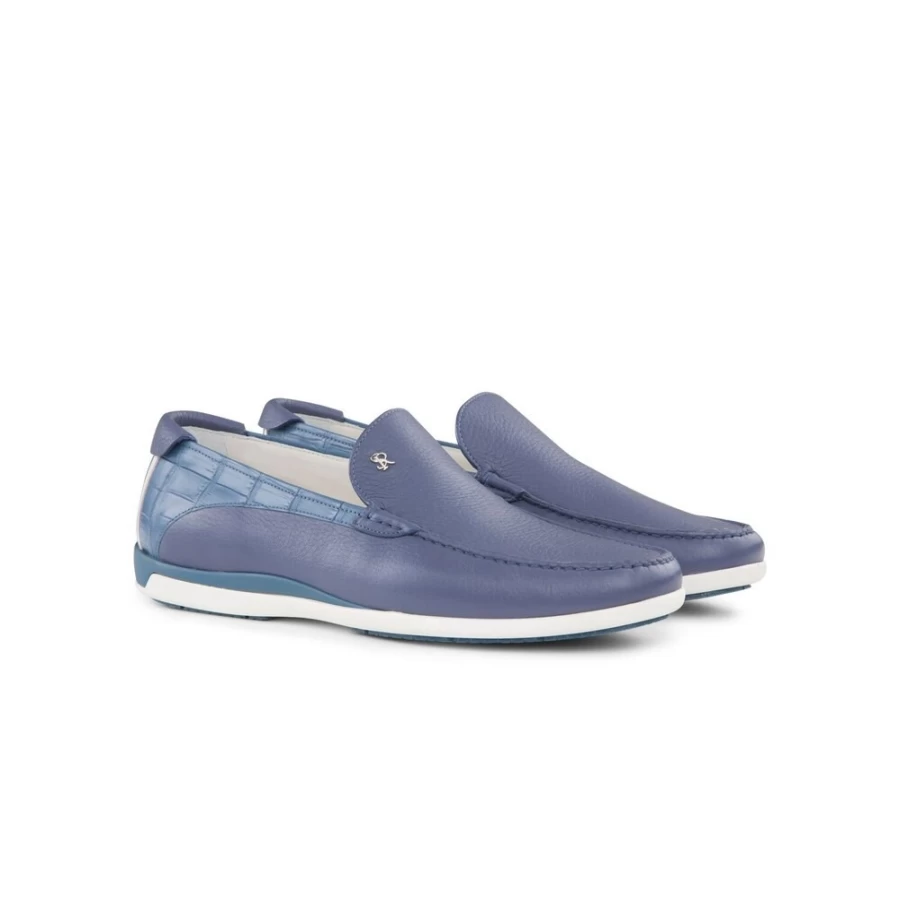 "Stefano Ricci Luxury Casual Loafers in Deerskin & Crocodile Leather - Color B025"