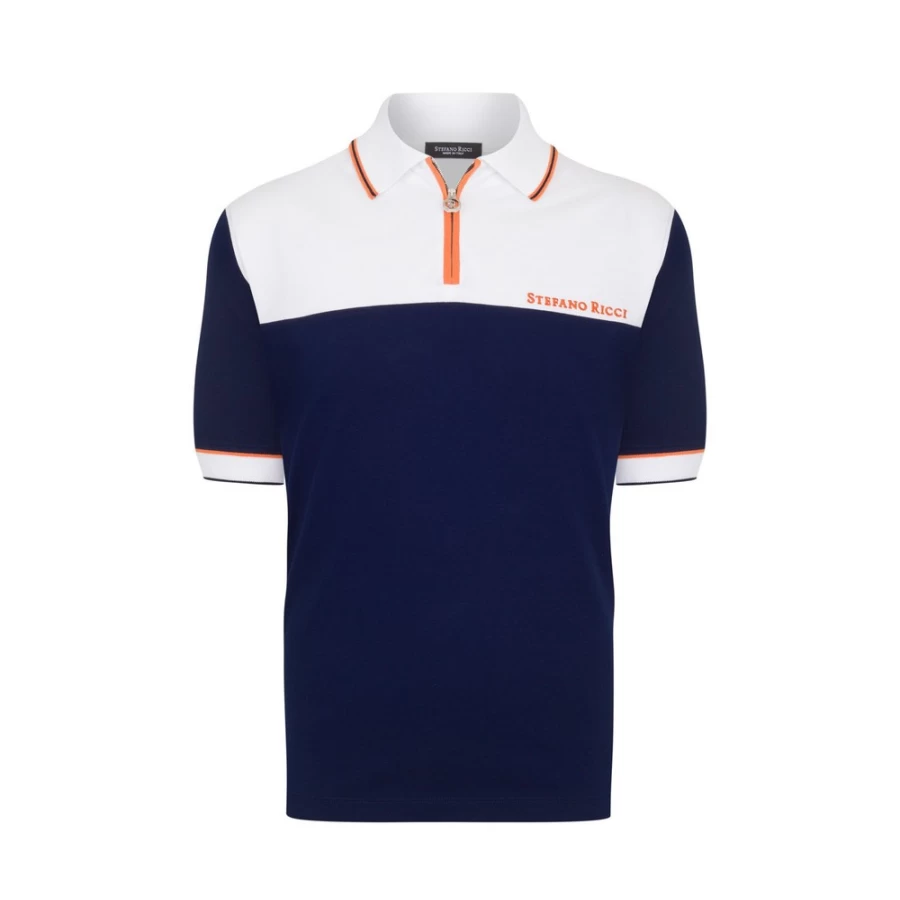 Stefano Ricci Men's Premium Zip Polo Shirt - Classic Luxury Knit Top with Zip Detail