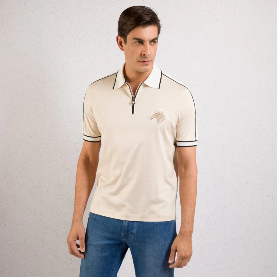 "Stefano Ricci Men's Premium Zip Polo Shirt in Classic Style"