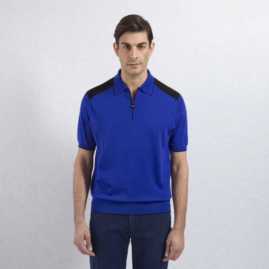 "Stefano Ricci Men's Silk & Cotton Polo Shirt with Zip Detail – Style F23120_3159"