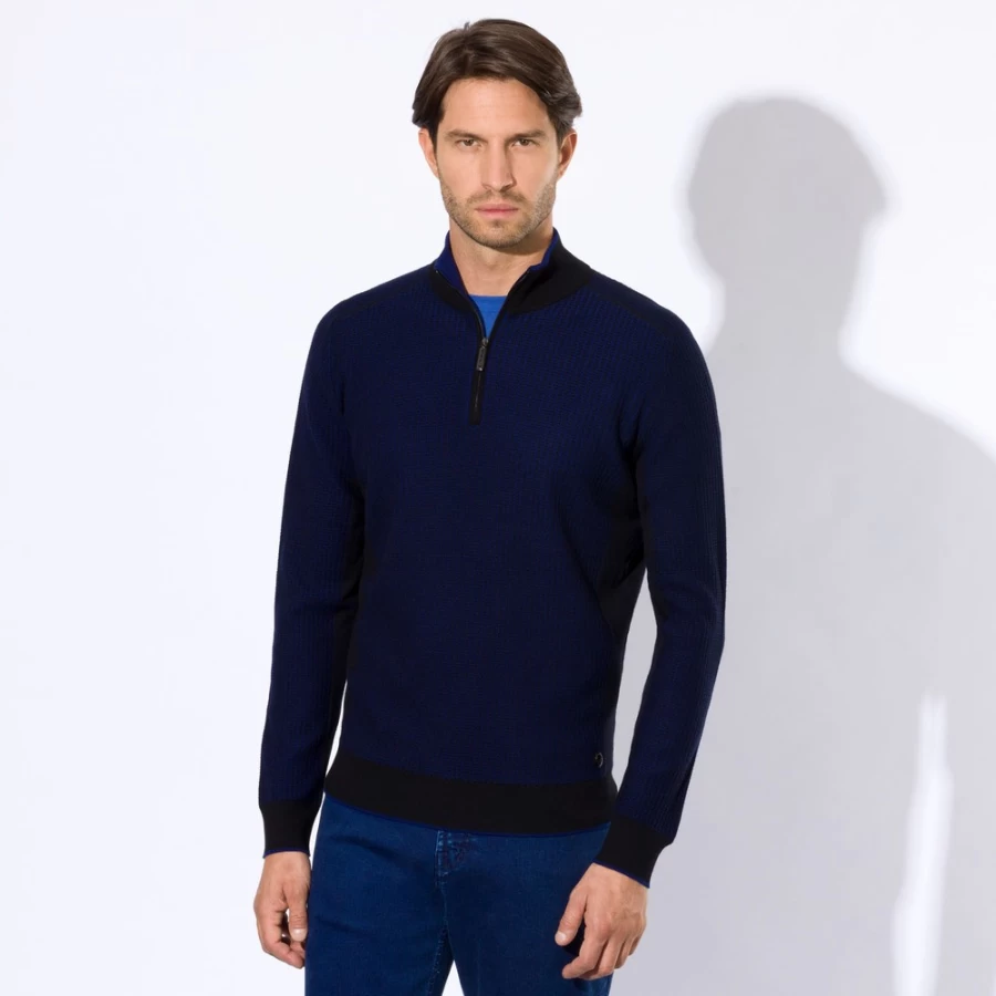 Stefano Ricci Men's Zip Mockneck Sweater | Luxury Knit Pullover with Front Zipper