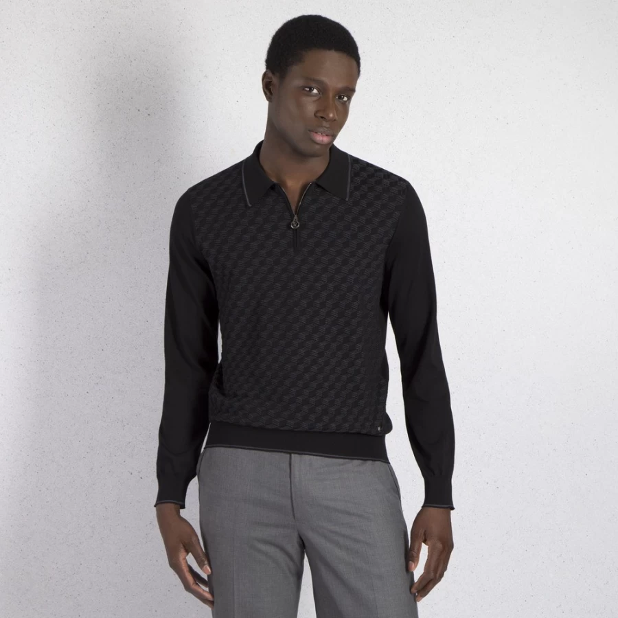 "Stefano Ricci Men's Knit Long Sleeve Zip-Up Polo Shirt"