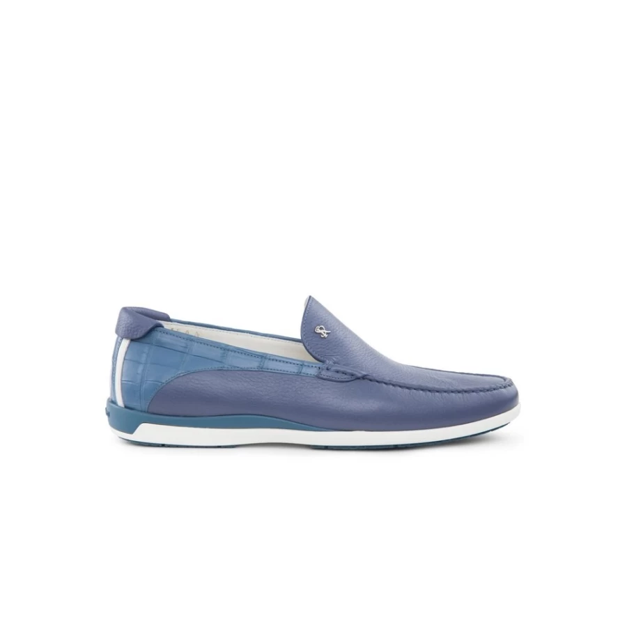 "Stefano Ricci Luxury Casual Loafers in Deerskin & Crocodile Leather - Color B025"