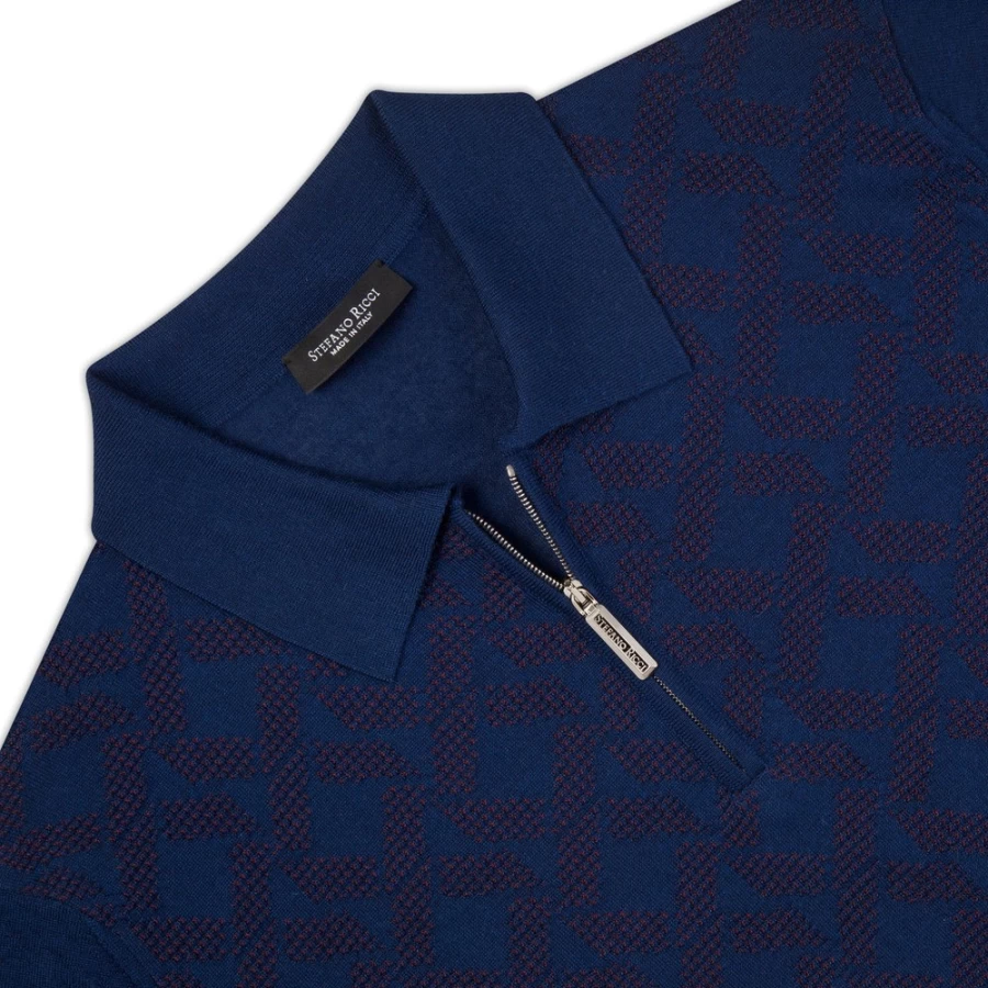 "Stefano Ricci Men's Knit Zip Polo Shirt in F22476_3187 Color"