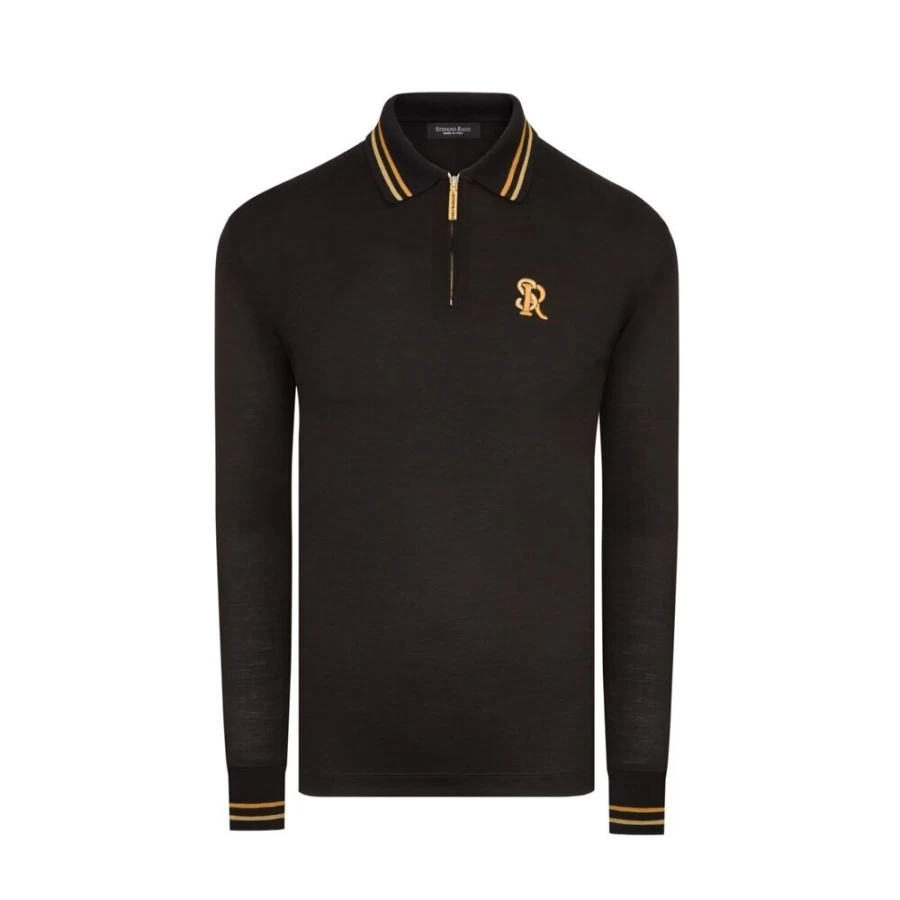 Stefano Ricci Men's Premium Long Sleeve Piqué Zip Polo Shirt