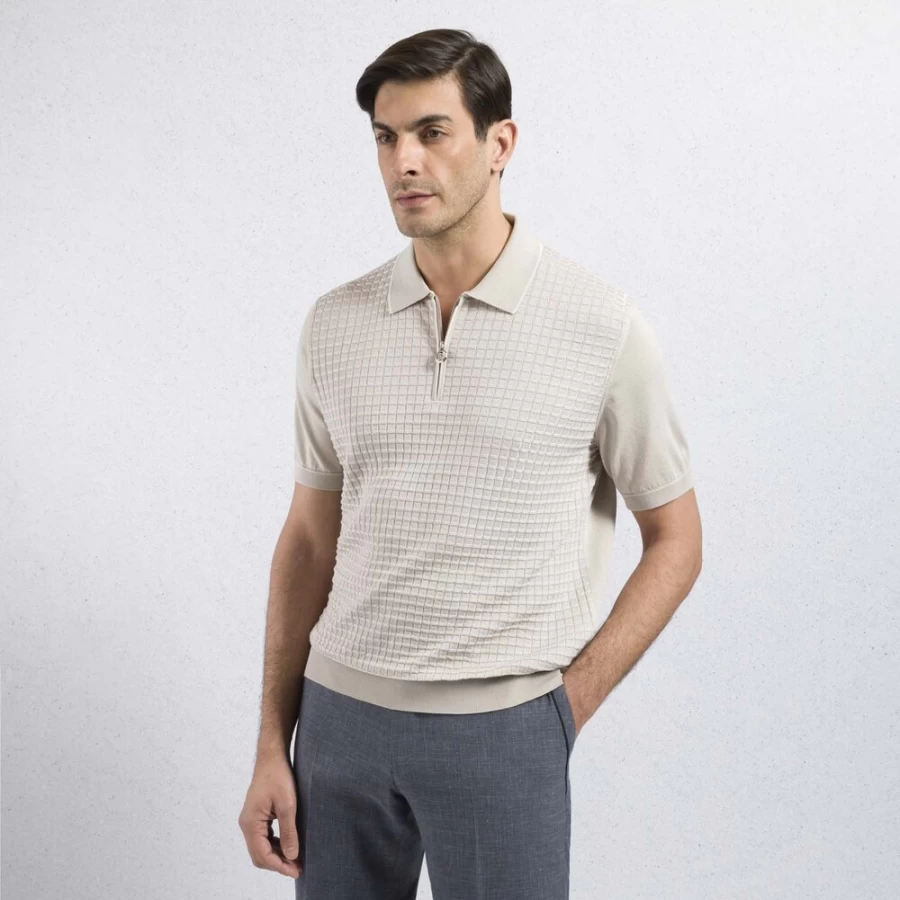 "Stefano Ricci Men's Premium Zip Polo Shirt in Classic Style"