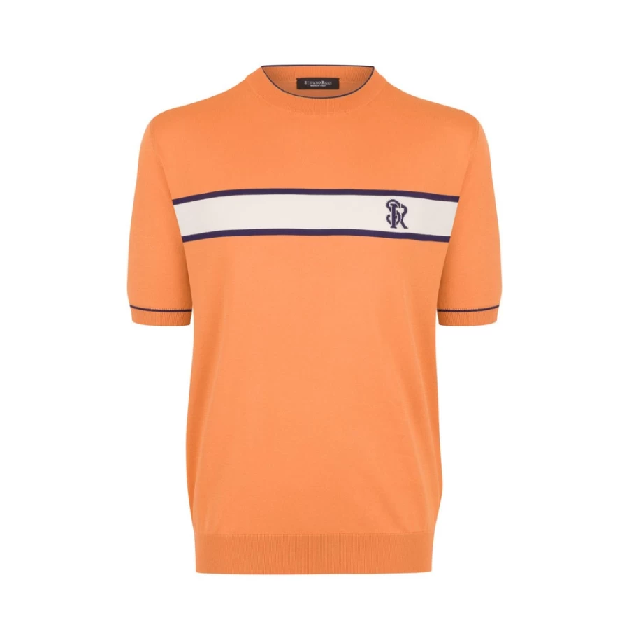 Stefano Ricci Men's Luxury Short Sleeve Crewneck Sweater Premium Cotton Knit Top