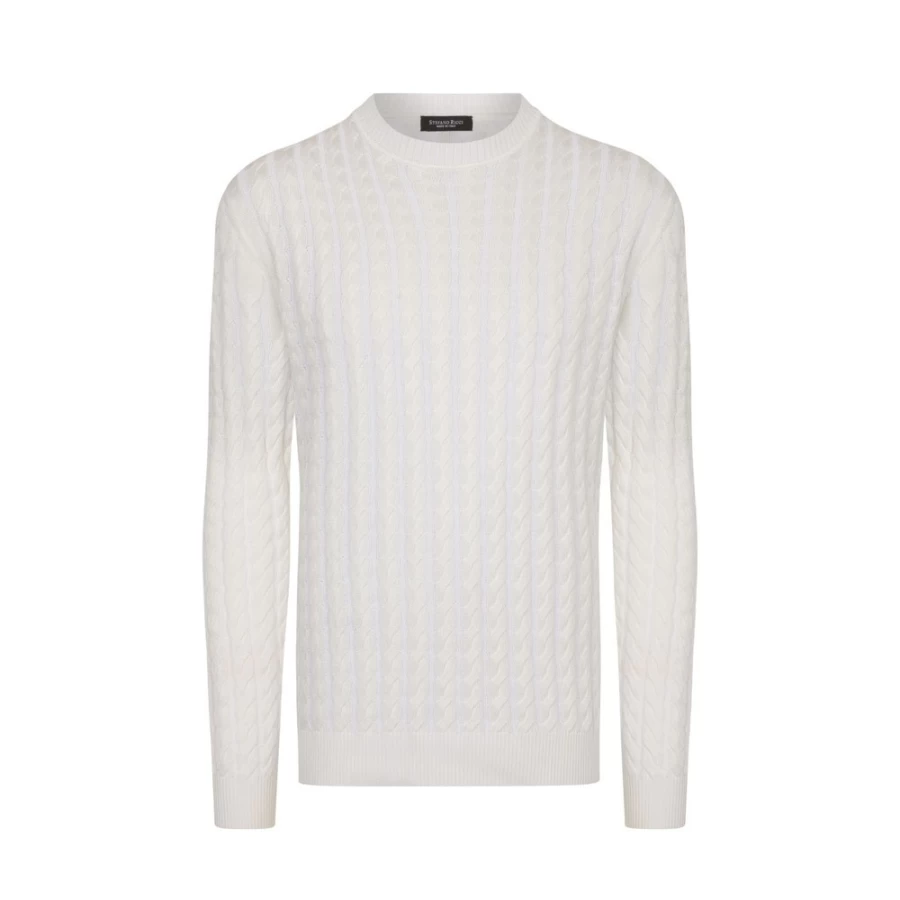 Stefano Ricci Men's Cable Knit Crew Neck Sweater - Luxury Wool Pullover for Men