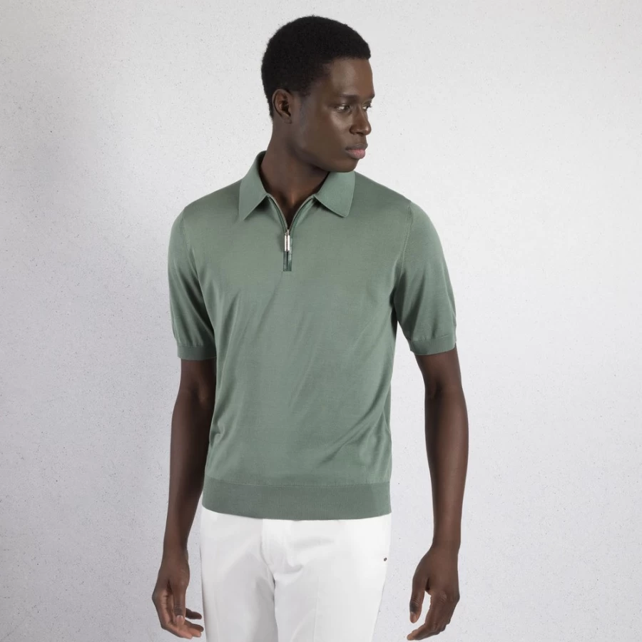 Stefano Ricci Men's Silk & Crocodile Zip Polo Shirt in F23102_2317