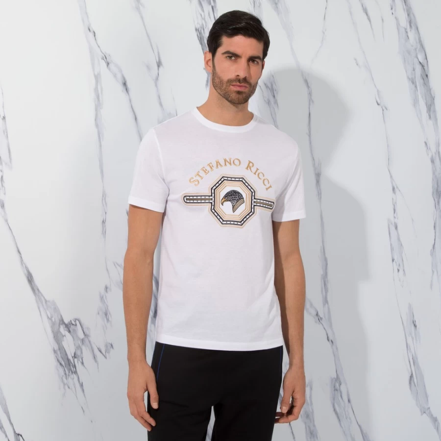 Stefano Ricci Men's Luxury Crewneck T-Shirt Premium Cotton Classic Fit