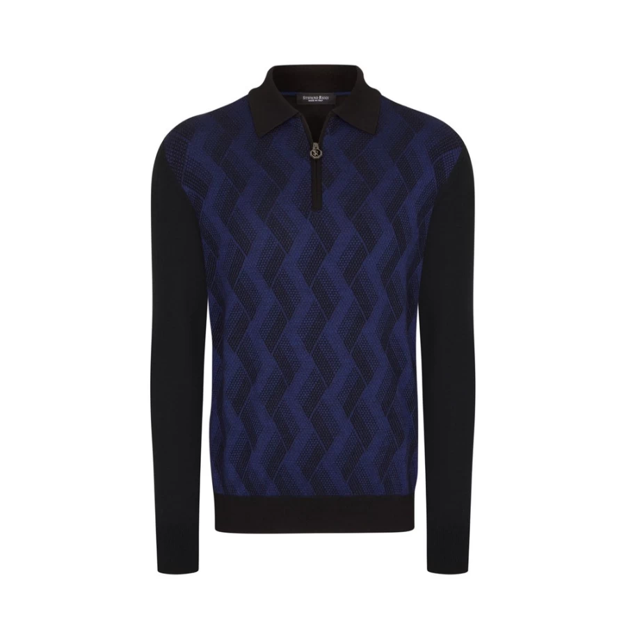 "Stefano Ricci Men's Luxury Knit Zip Polo Shirt – Premium Cotton Zip Collar Design"