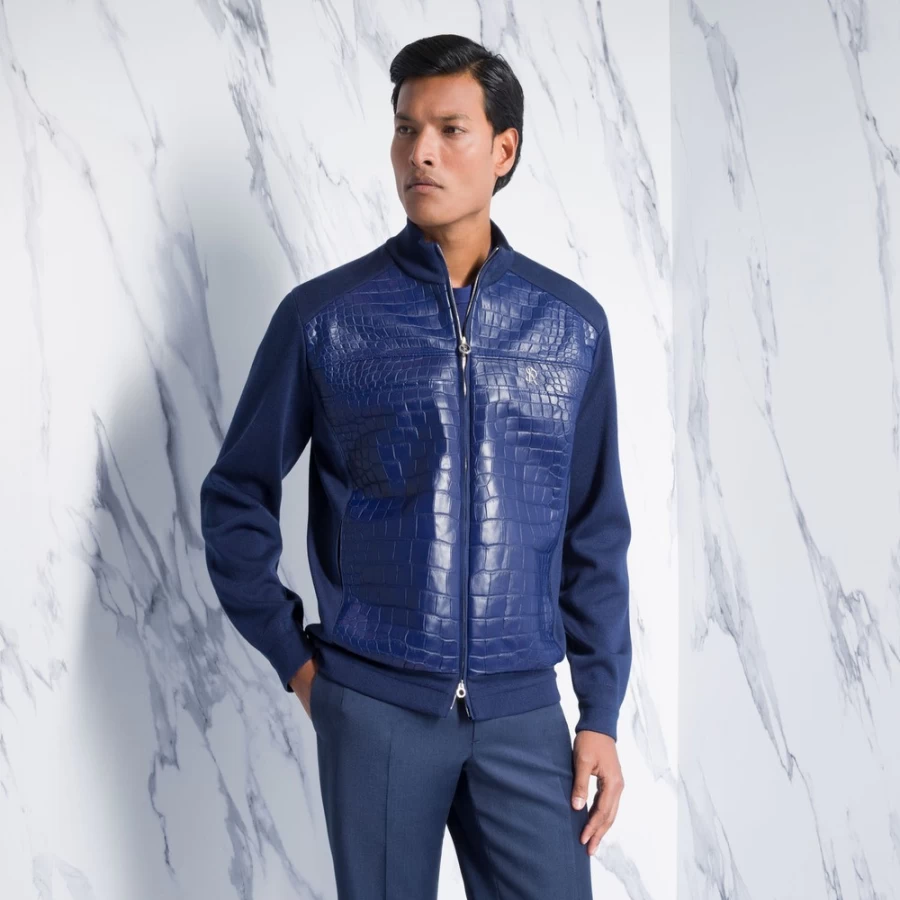 Stefano Ricci Men's Crocodile Leather Knit Blouson Jacket in Color J22101_2189