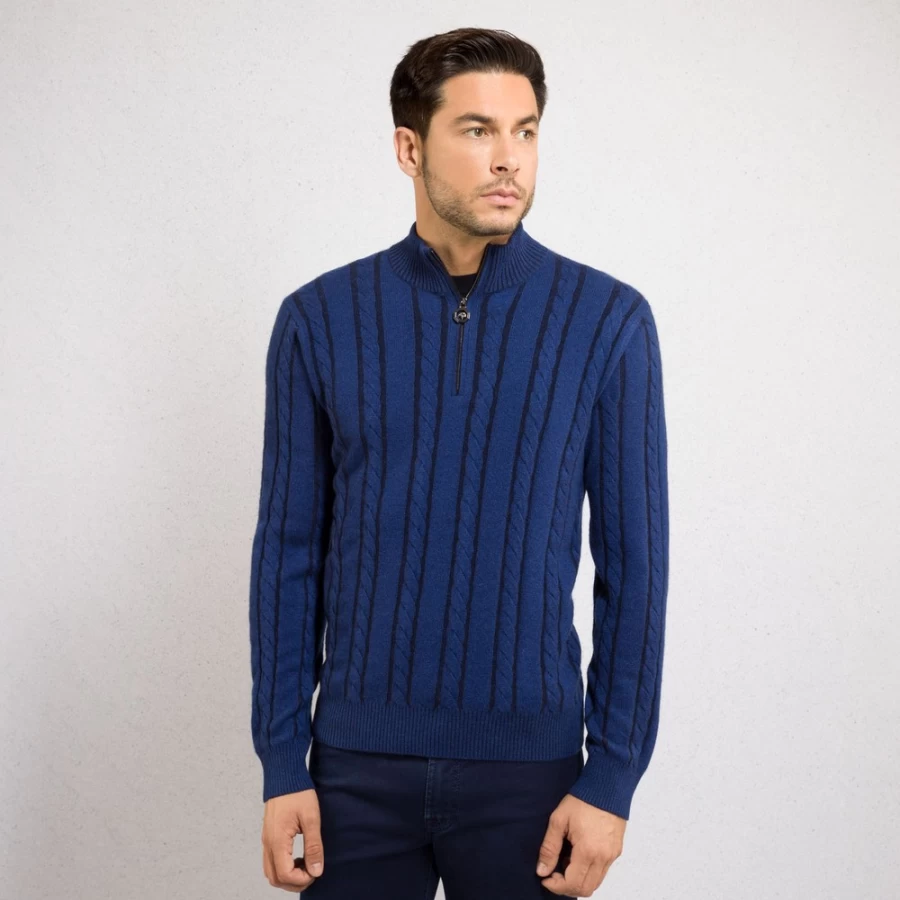 Stefano Ricci Men's Cashmere Silk Blend Zip Mock Neck Sweater | Luxury Knitwear