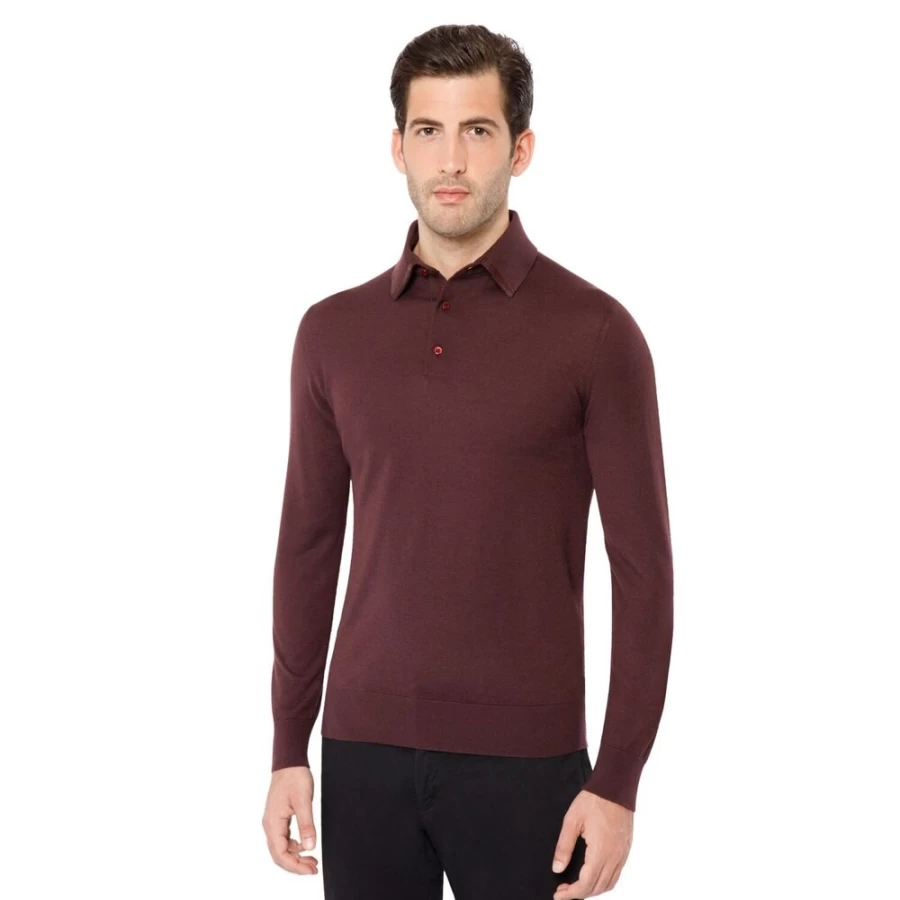 Stefano Ricci Men's Premium Long Sleeve Three-Button Polo Shirt