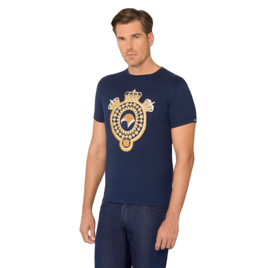 Stefano Ricci Men's Crown Motif Cotton Crew Neck T-Shirt | Luxury Designer Tee