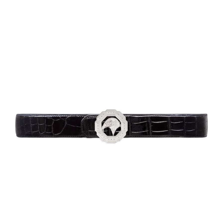 Stefano Ricci Luxury Diamante Crocodile Skin Belt for Men - Genuine Exotic Leather Dress Accessory