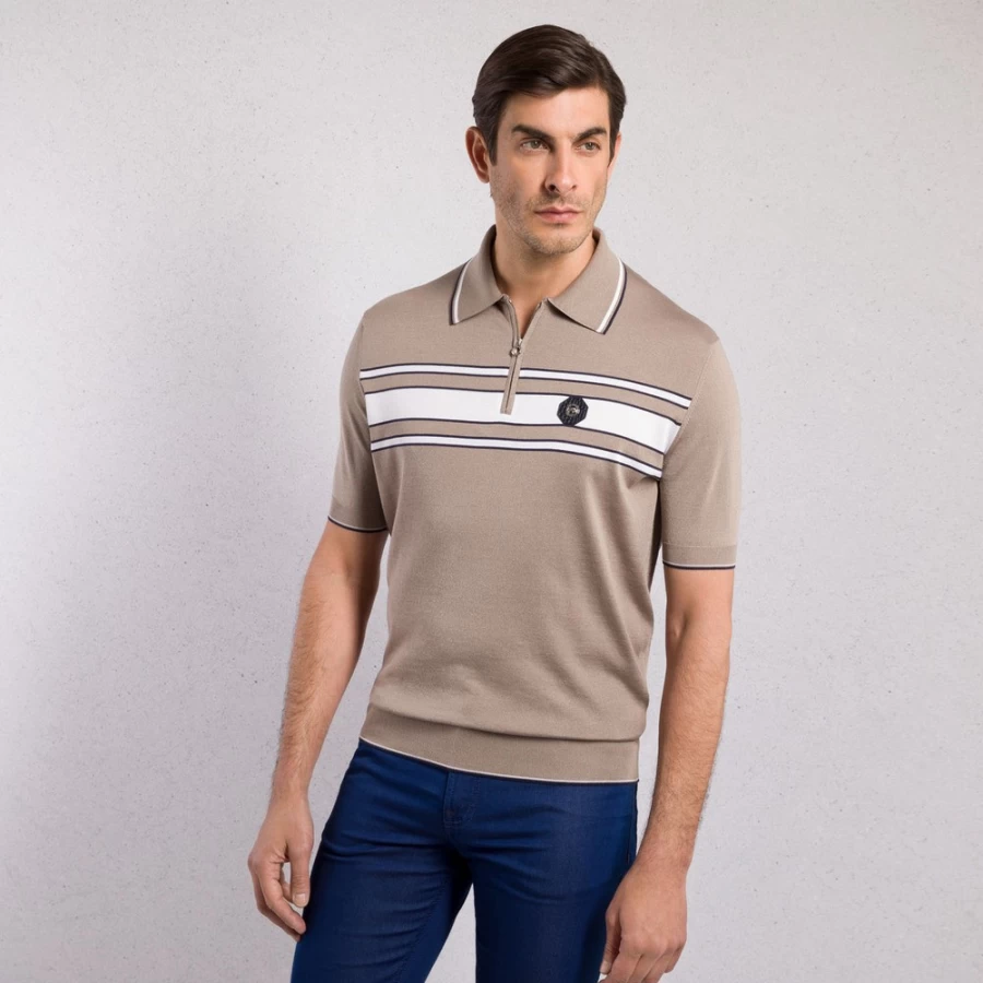 Stefano Ricci Men's Premium Zip Polo Shirt in Classic Red - Luxury Casual Wear