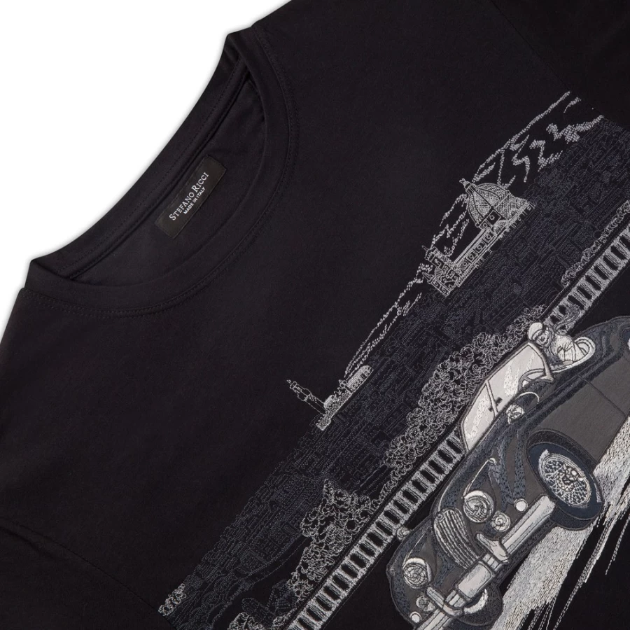 Stefano Ricci Men's Luxury Crewneck T-Shirt Premium Cotton Classic Fit