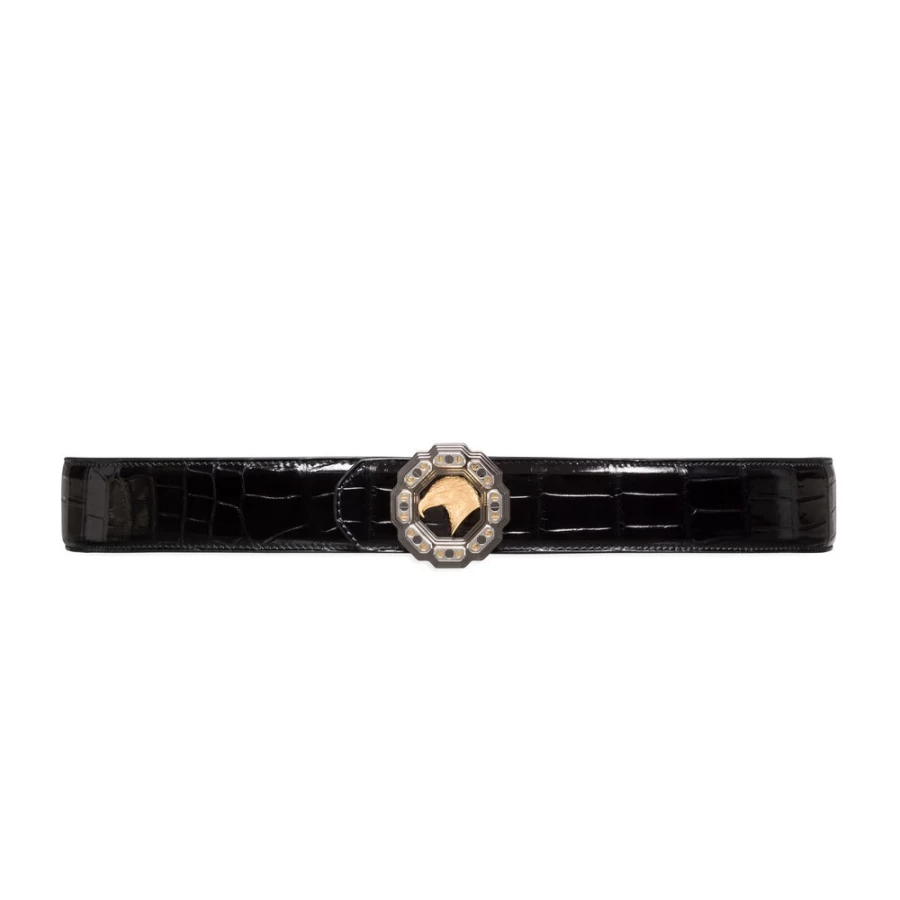 Stefano Ricci Handmade Luxury Crocodile Skin Belt with Diamante Buckle for Men