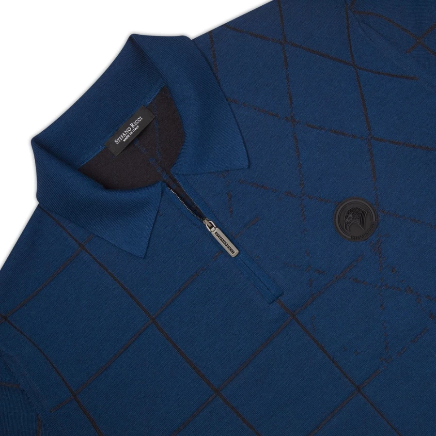 Stefano Ricci Men's Luxury Wool & Silk Blend Zip Polo Shirt