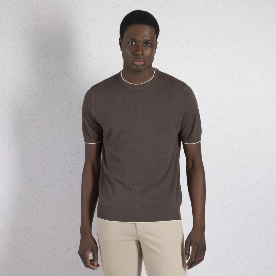 Stefano Ricci Men's Short Sleeve Silk Crewneck Sweater in F23123_3237 Color