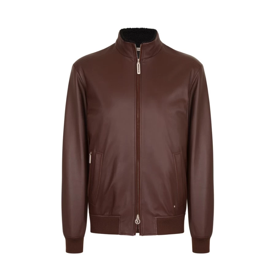 Stefano Ricci Men's Lambskin Leather Shearling Blouson Jacket in R049 Brown