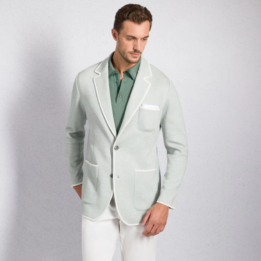 Stefano Ricci Men's Luxury Knit Two-Button Jacket - Premium Cashmere Blend Slim Fit Blazer