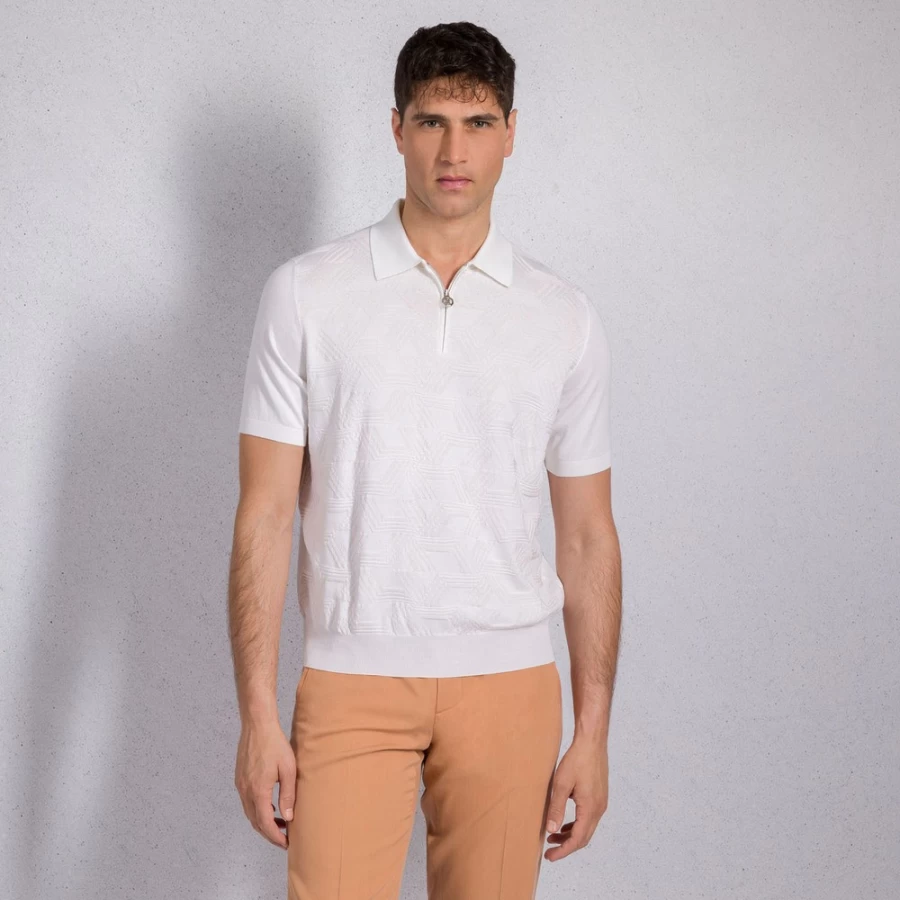 "Stefano Ricci Men's Knit Short Sleeve Zip Polo Shirt - F23175_2204 Color"