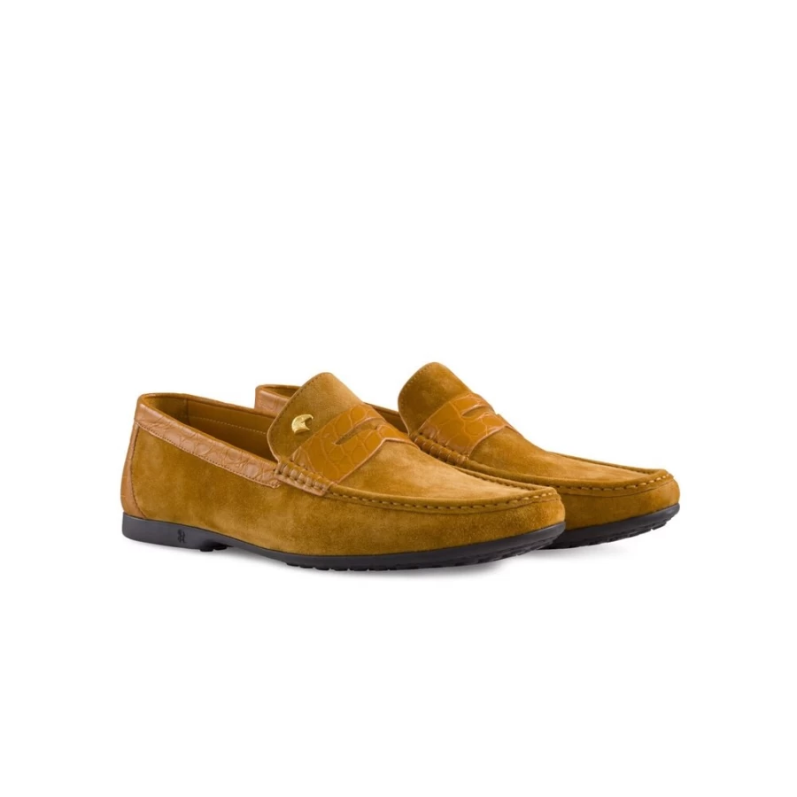 Stefano Ricci Luxury Y008 Suede Crocodile Leather Penny Loafers Slip-On Dress Shoes