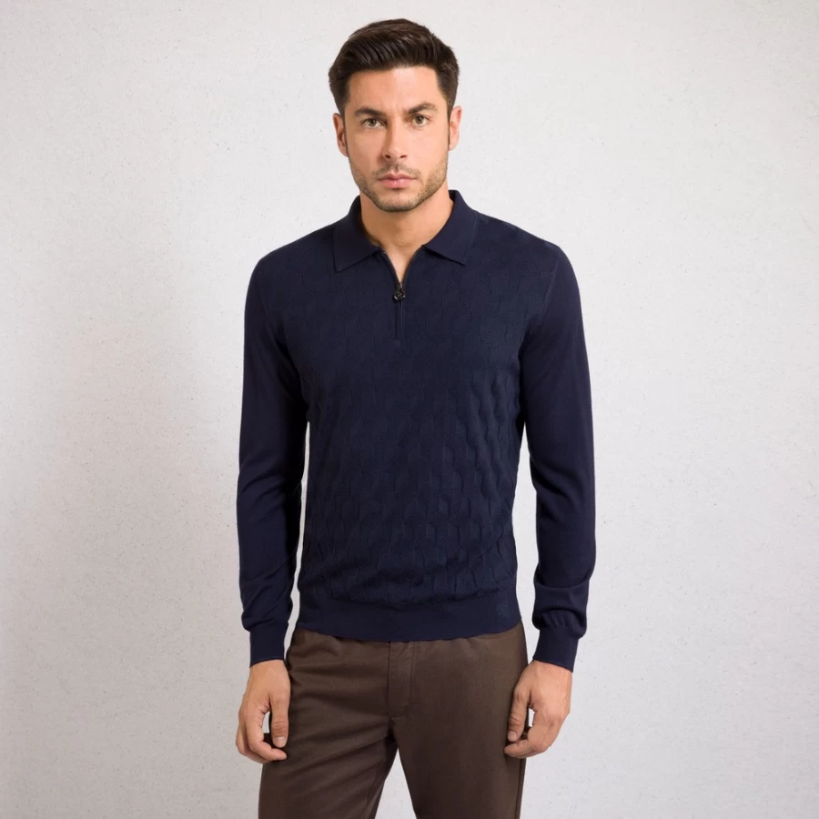"Stefano Ricci Men's Premium Zip Polo Shirt in Elegant Red"