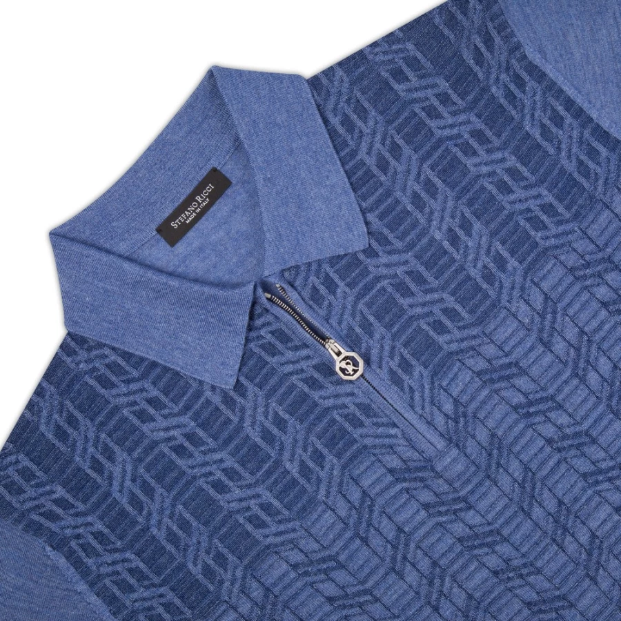 "Stefano Ricci Men's Knit Zip Polo Shirt – Premium Luxury Cotton Top"