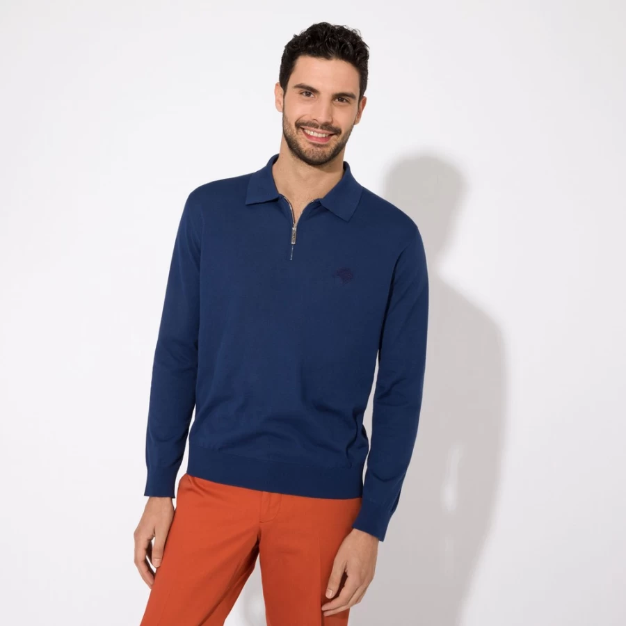 Stefano Ricci Men's Premium Zip Polo Shirt – Luxury Cotton Knit Casual Top