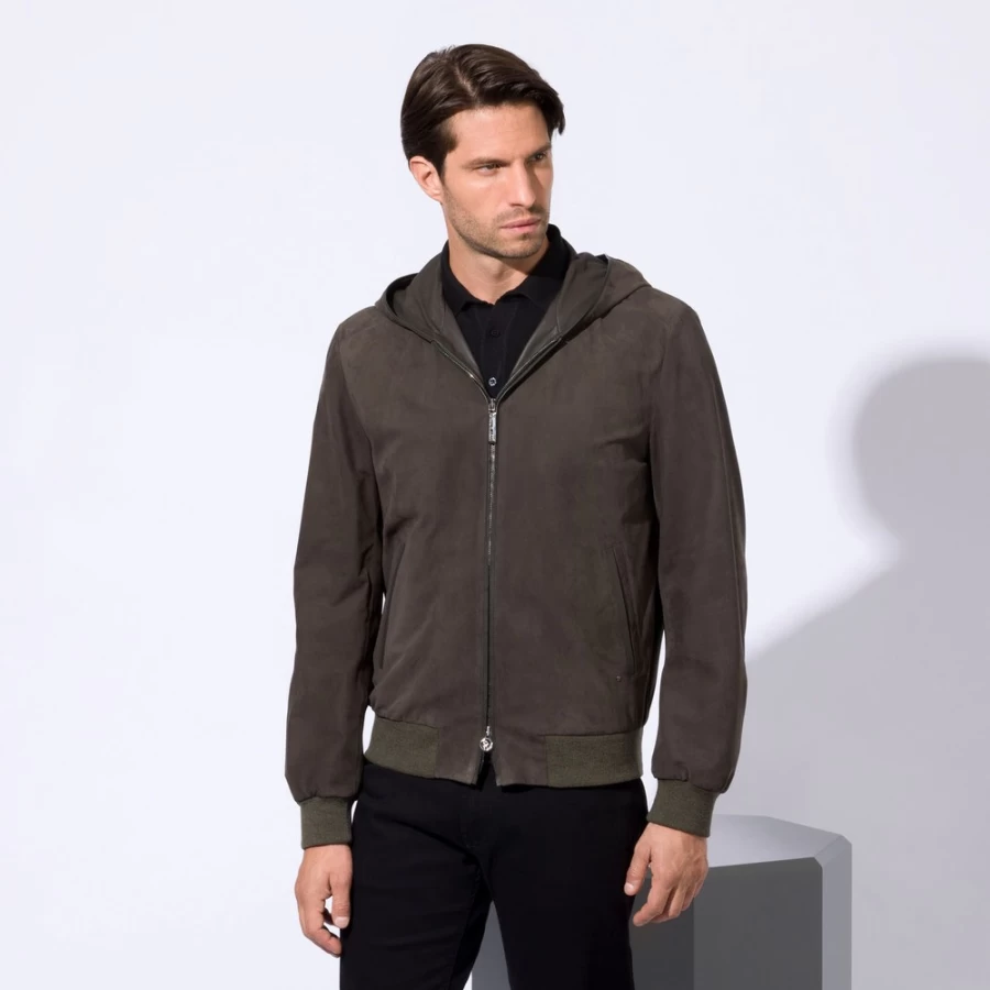 Stefano Ricci Men's Luxury Suede & Leather Hooded Blouson Jacket